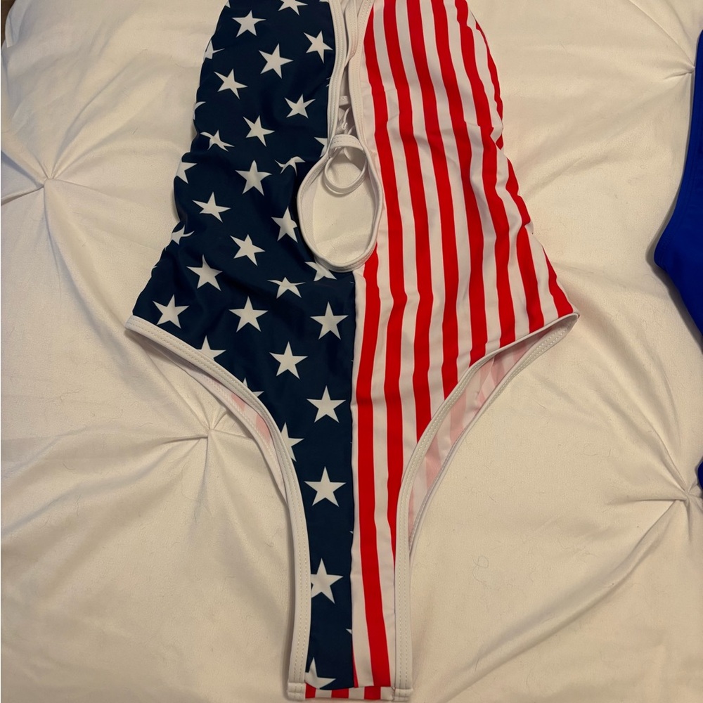 Patriotic Stars and Stripes One Piece Swimsuit